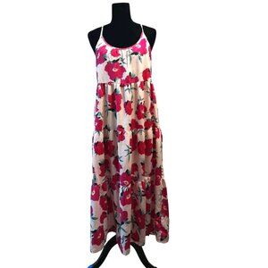 Womens Tiered Floral Ruffle Hem Casual Sz Small Church Party Midi Dress Pockets